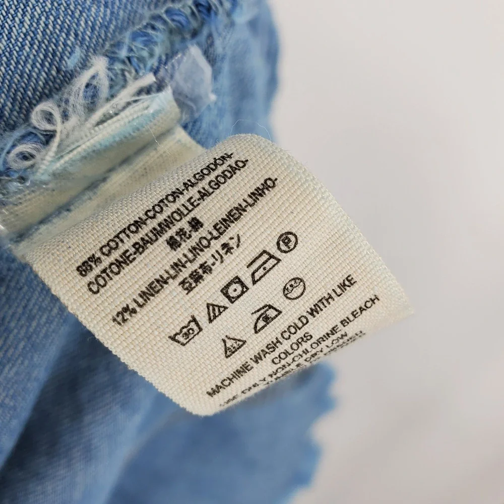 Free People Blue Denim Cotton Linen Button Front Midi Shirt Dress Medium Western - Picture 9 of 13